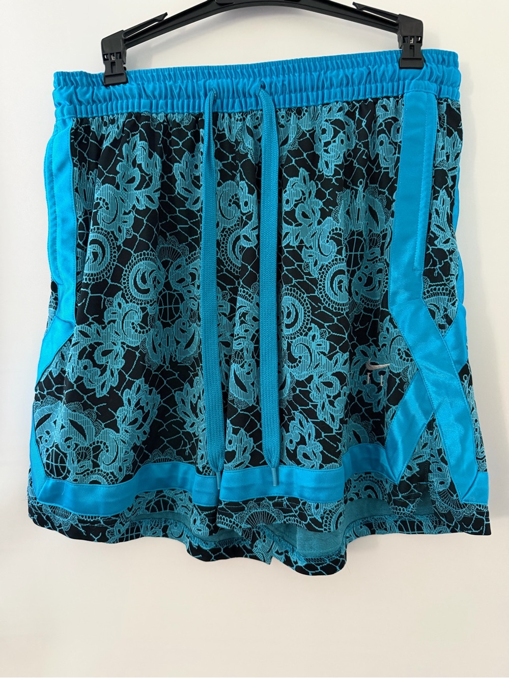 Nike Women's Black & Turquoise Lace-Overlay Athletic Shorts